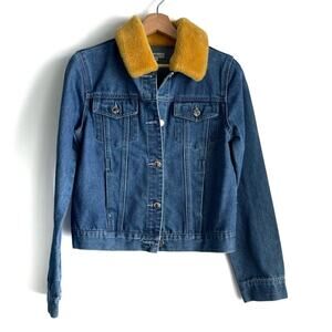 Samantha Sipos Babe jean jacket faux fur collar fuzzy lettermen style letters